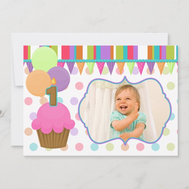 Invitation photo pour l'anniversaire de Cute Cupca (Devant)
