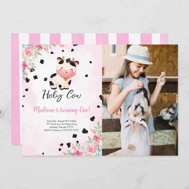 Invitation photo pour l'anniversaire de la Vache S (Devant / Derrière)
