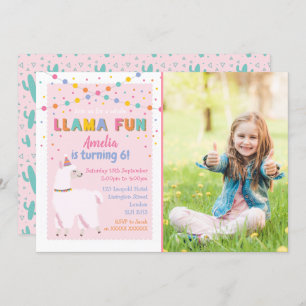 Invitation photo pour l'anniversaire de Llama Pink