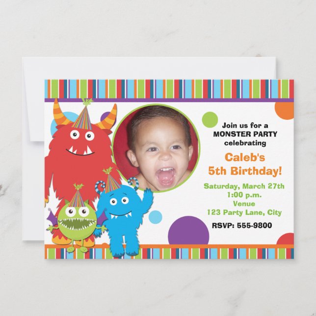 Invitation photo pour l'anniversaire de monstres m (Devant)