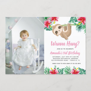 Invitation photo pour l'anniversaire de Sloth Girl