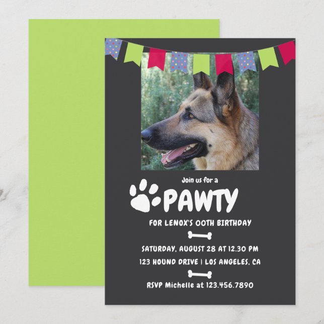 Invitation photo pour l'anniversaire d'un chien ou (Devant / Derrière)