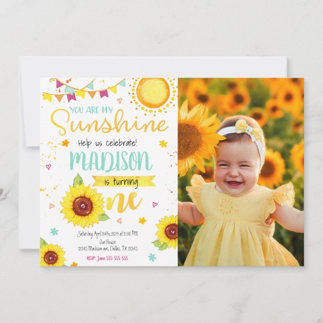 Invitation photo pour le 1er anniversaire d'une fi (Devant)