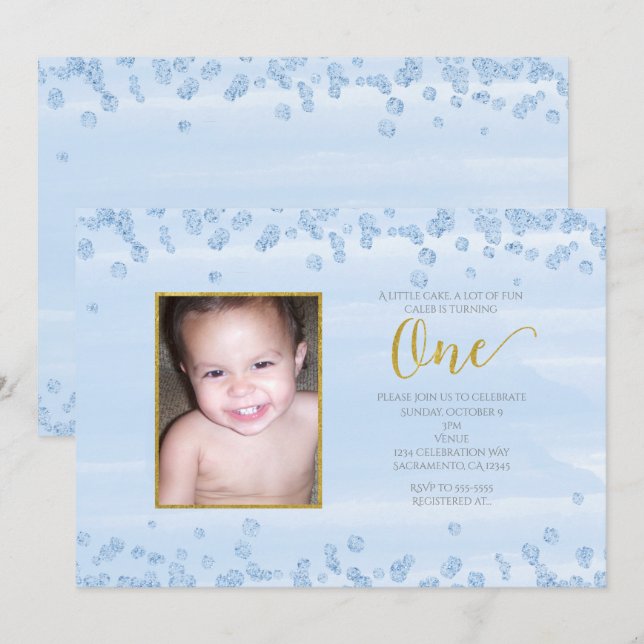 Invitation photo pour le 1er anniversaire Light Bl (Devant / Derrière)