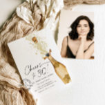 Invitation photo pour le 30e anniversaire<br><div class="desc">Faisons la fête à 30 ans ! Invitation Photo Anniversaire. Conçu avec une belle aquarelle Bouteille de Champagne Or. La plupart des lettres sont modifiables. Objets correspondants dans notre magasin Cava Party Design.</div>