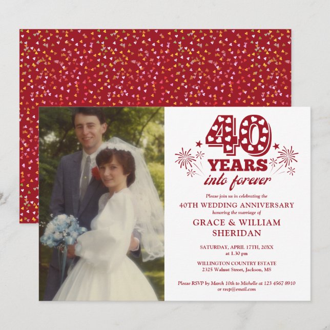 Invitation Photo pour le 40e anniversaire du Mariage (Devant / Derrière)