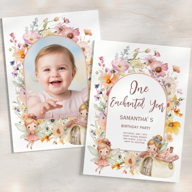 Invitation photo pour le premier anniversaire de D (Dreamy Fairyland First Birthday Photo Invitation)