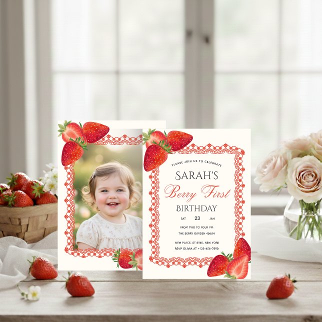 Invitation photo pour le premier anniversaire Red  (Créateur téléchargé)