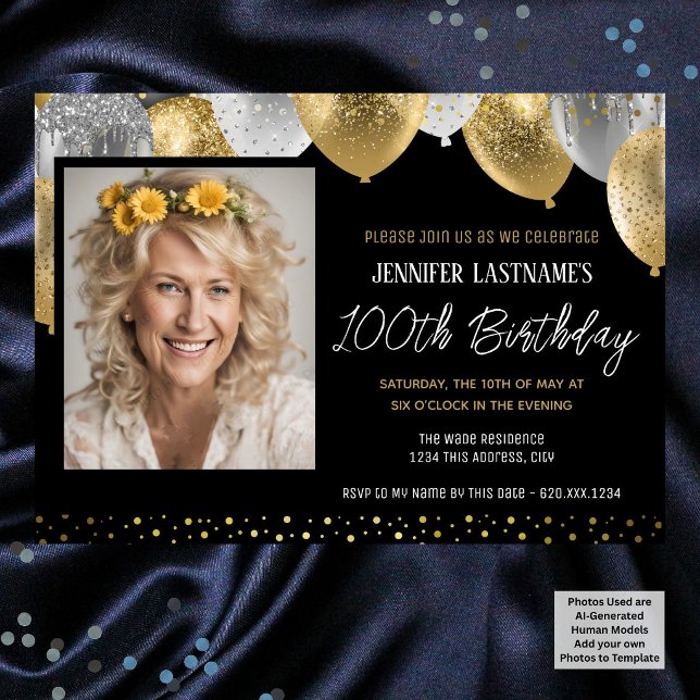 Invitation photo pour les 100 ans Or et Noir (Créateur téléchargé)