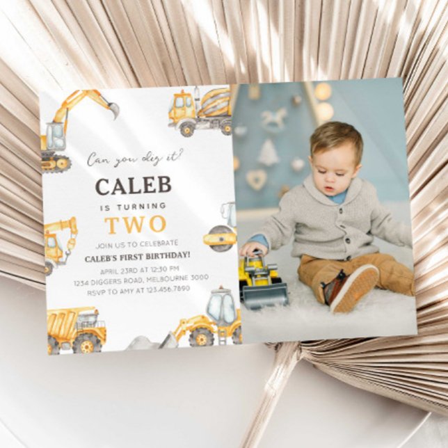 Invitation photo pour les 2 ans avec camion de con (Créateur téléchargé)