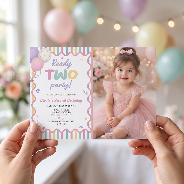 Invitation photo pour les 2 ans de la fille à la f (Créateur téléchargé)