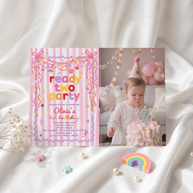 Invitation photo pour les 2 ans de la fille à la f (Créateur téléchargé)