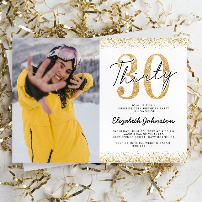 Invitation photo pour les 30 ans en or blanc (Créateur téléchargé)
