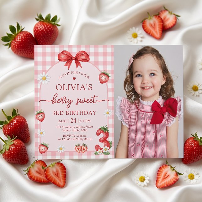 Invitation Photo pour les 3 ans de Bow Berry Sweet (Créateur téléchargé)