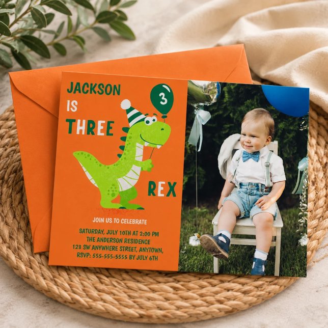 Invitation photo pour les 3 ans de Dinosaur Three  (Créateur téléchargé)