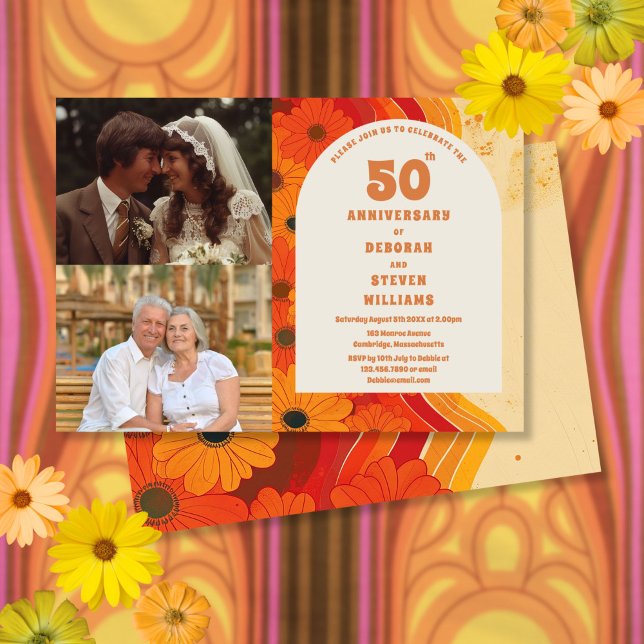 Invitation photo pour les 50 ans de mariage dans l (1970s 50th Wedding Anniversary 2 Photo Invitation)