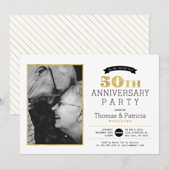 Invitation photo pour les 50 ans de mariage en or (Devant / Derrière)
