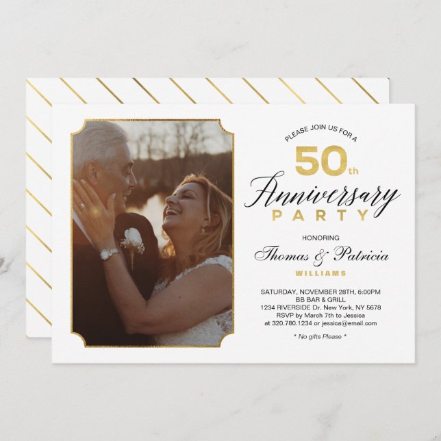 Invitation photo pour les 50 ans de mariage en or (Devant / Derrière)