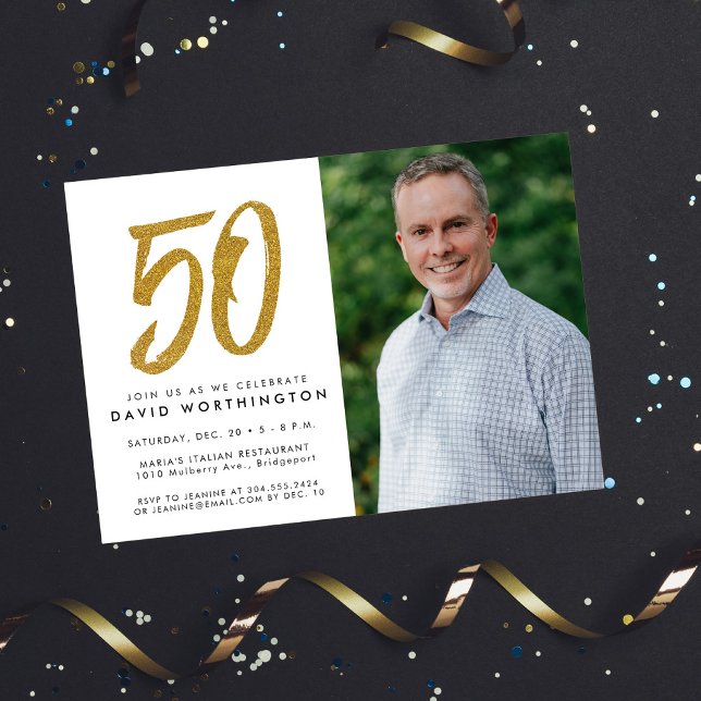 Invitation photo pour les 50 ans fête avec paillet (Créateur téléchargé)