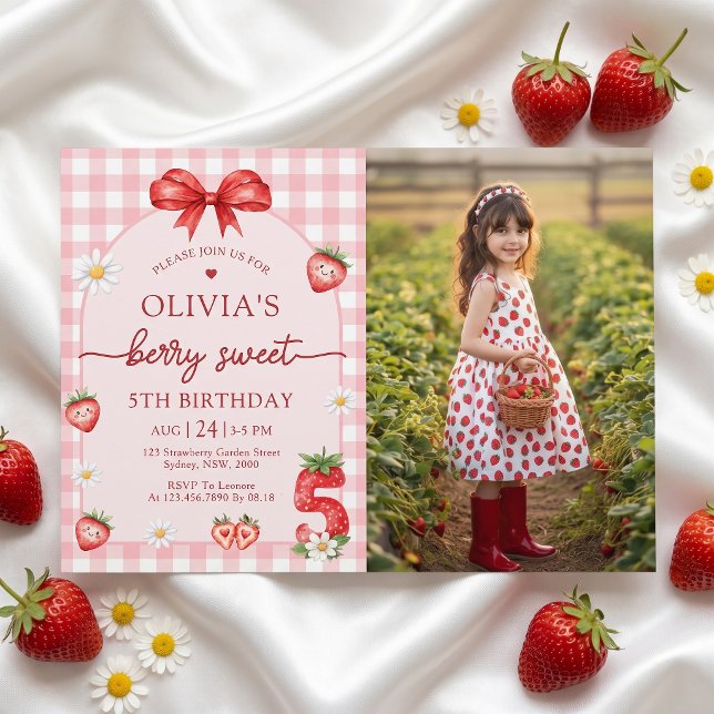 Invitation Photo pour les 5 ans de Bow Berry Sweet (Créateur téléchargé)