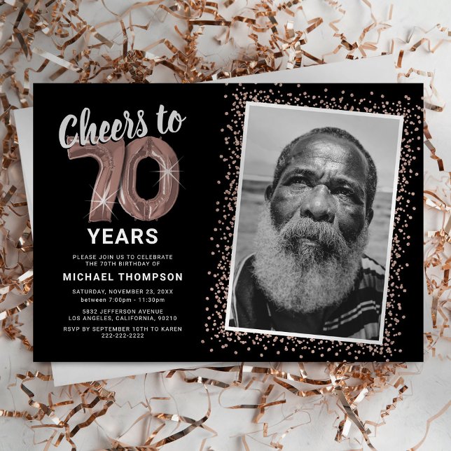 Invitation photo pour les 70 ans Black Rose Gold (Créateur téléchargé)