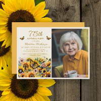 Invitation photo pour les 75 ans avec tournesols e