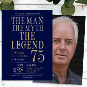 Invitation Photo pour les 75 ans - L'homme La légende Le myth