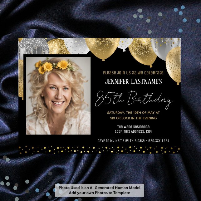 Invitation photo pour les 85 ans en or et noir (Créateur téléchargé)