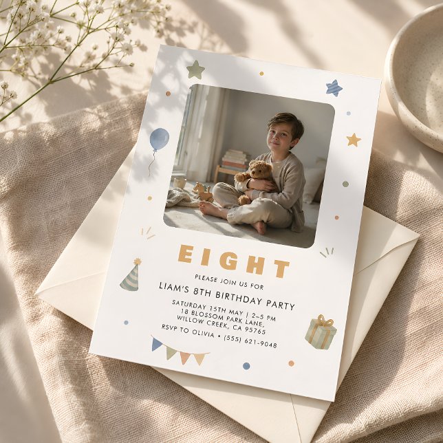 Invitation photo pour les 8 ans d'un garçon (Créateur téléchargé)