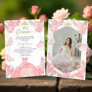 Invitation photo pour mes quince ans avec motif fl