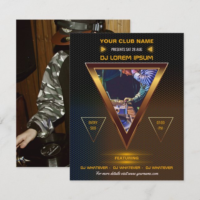 Invitation photo pour soirée DJ musique et danse (Devant / Derrière)