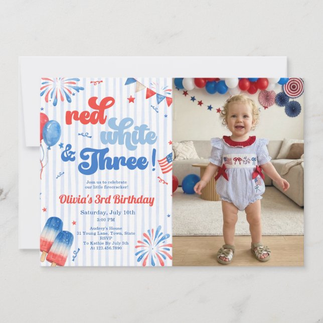 Invitation photo pour un anniversaire de 3 ans le  (Devant)