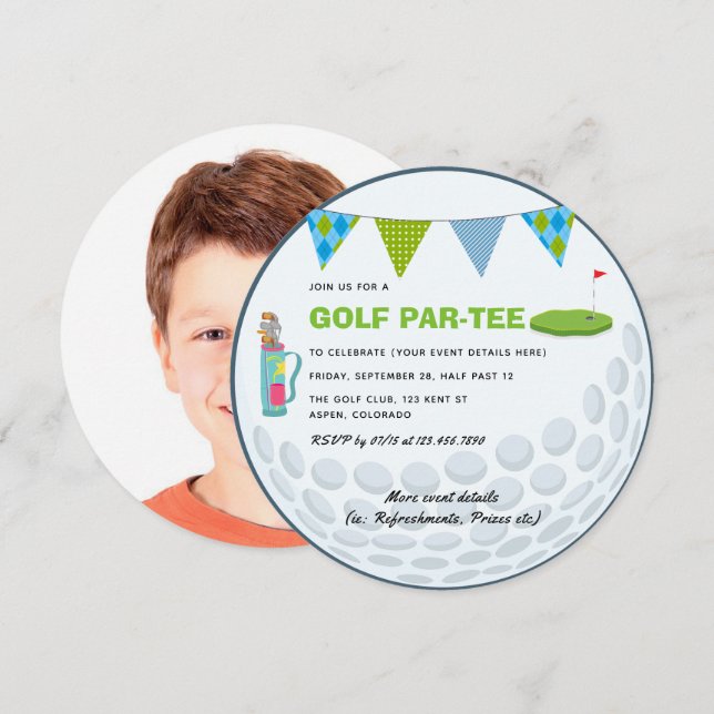 Invitation photo pour une fête à thème de golf (Devant / Derrière)