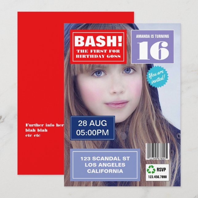 Invitation photo pour une fête d'anniversaire sur  (Devant / Derrière)