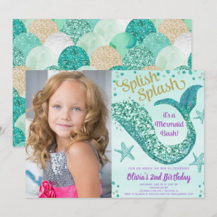 Invitation Photo pourpre turquoise de parties scintillantes