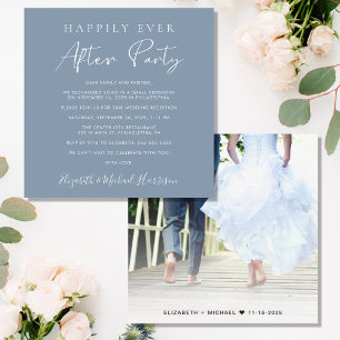 Invitation Photo Poussiéreux Bleu de Réception de Mariage Heu