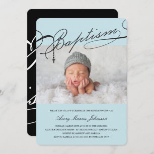 Invitation Photo préétablie de garçon de croix de chapelet de