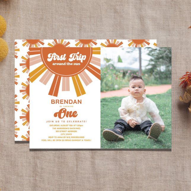 Invitation Photo Premier voyage autour du soleil 1er annivers (Créateur téléchargé)