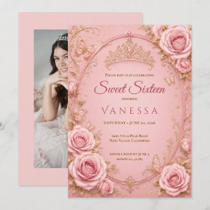 Invitation photo Princesse Rose 16 ans