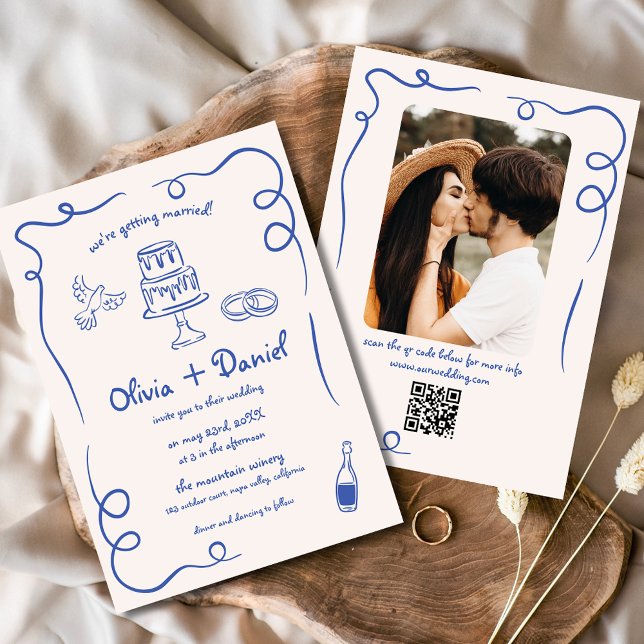 Invitation Photo prise à la main QR Code Mariage Whimsical bl (Créateur téléchargé)