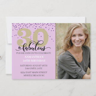 Invitation Photo Purple 30 et fête fabuleuse d'anniversaire