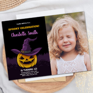 Invitation Photo Purple Éffrayant Black Halloween Anniversair