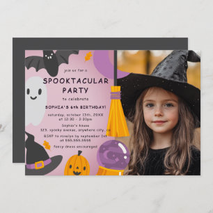 Invitation Photo Purple Orange mignon Anniversaire de enfant 