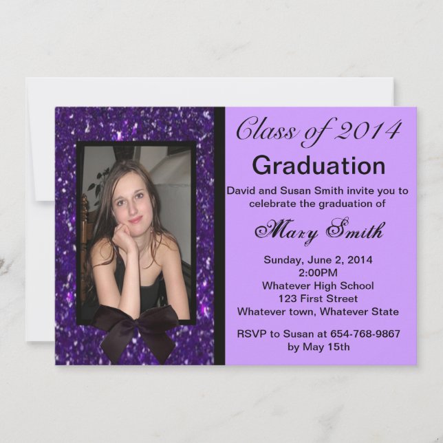 Invitation Photo Purple Parties scintillant Graduation Invita (Devant)