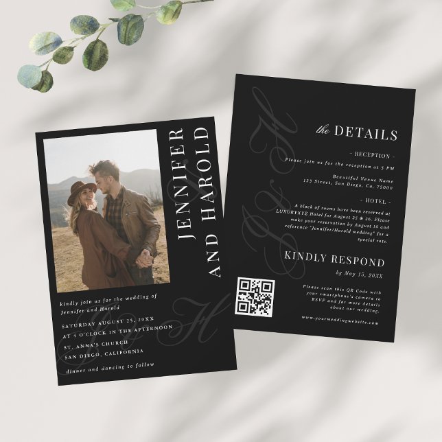 Invitation Photo Qr Code Ampersand Black All in One Mariage (Créateur téléchargé)