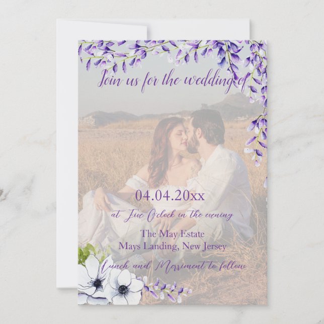 Invitation Photo QR Code Aquarelle Mariage de bactéries (Devant)