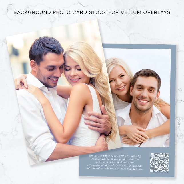 Invitation Photo QR Code Dusty Blue Arrière - plan Vellum Ove (Créateur téléchargé)