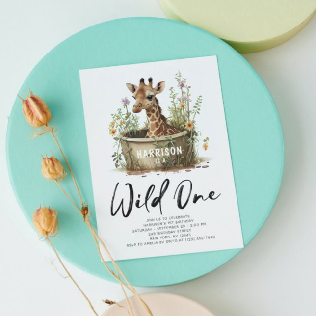 Invitation Photo QR Code Girafe Wild One 1er Anniversaire (Créateur téléchargé)