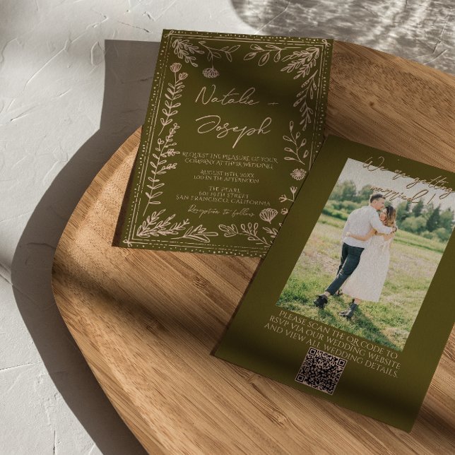 Invitation Photo QR Code Hand Drawn Grasslands Floral Wedding (Créateur téléchargé)
