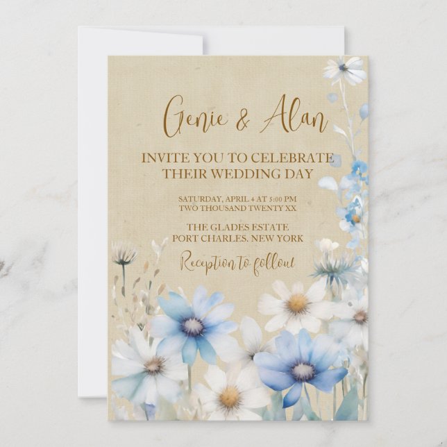 Invitation Photo QR Code Mariage Fleur sauvage moderne (Devant)
